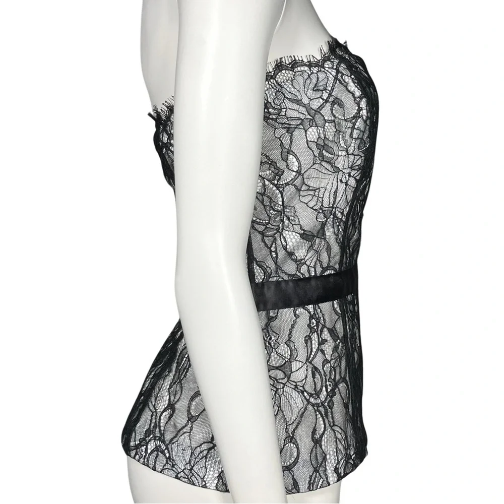 Vintage Y2K Black Cream Lace Bustier Corset Going Out Top. XS. Gothic Whimsigoth - Picture 6 of 9